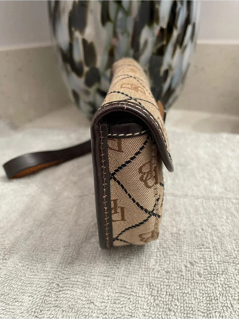 Vintage Dooney & Bourke Beige Canvas Wristlet with Dark Brown Trim
